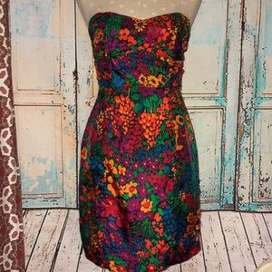 MISS MINUET~Silk Strapless Floral Mini Dress~M